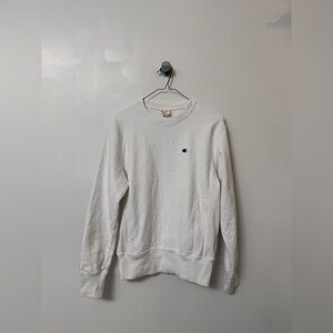 White Champion reverse weave warmup crewneck sweatshirt, size small